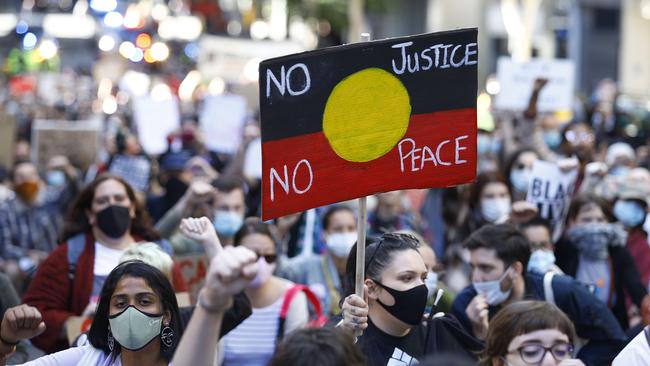 Black Lives Matter protestors rally at King George square in Brisbane in 2020 as part of the National Weekend of Action in the Stop Black Deaths in Custody campaign. Picture: NCA NewsWire/Tertius Pickard