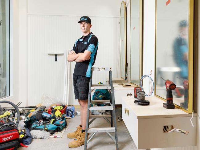 Electrical apprentice Logan Smith works for Insight Electrical and Communications in Penrith. Picture: Max Mason-Hubers