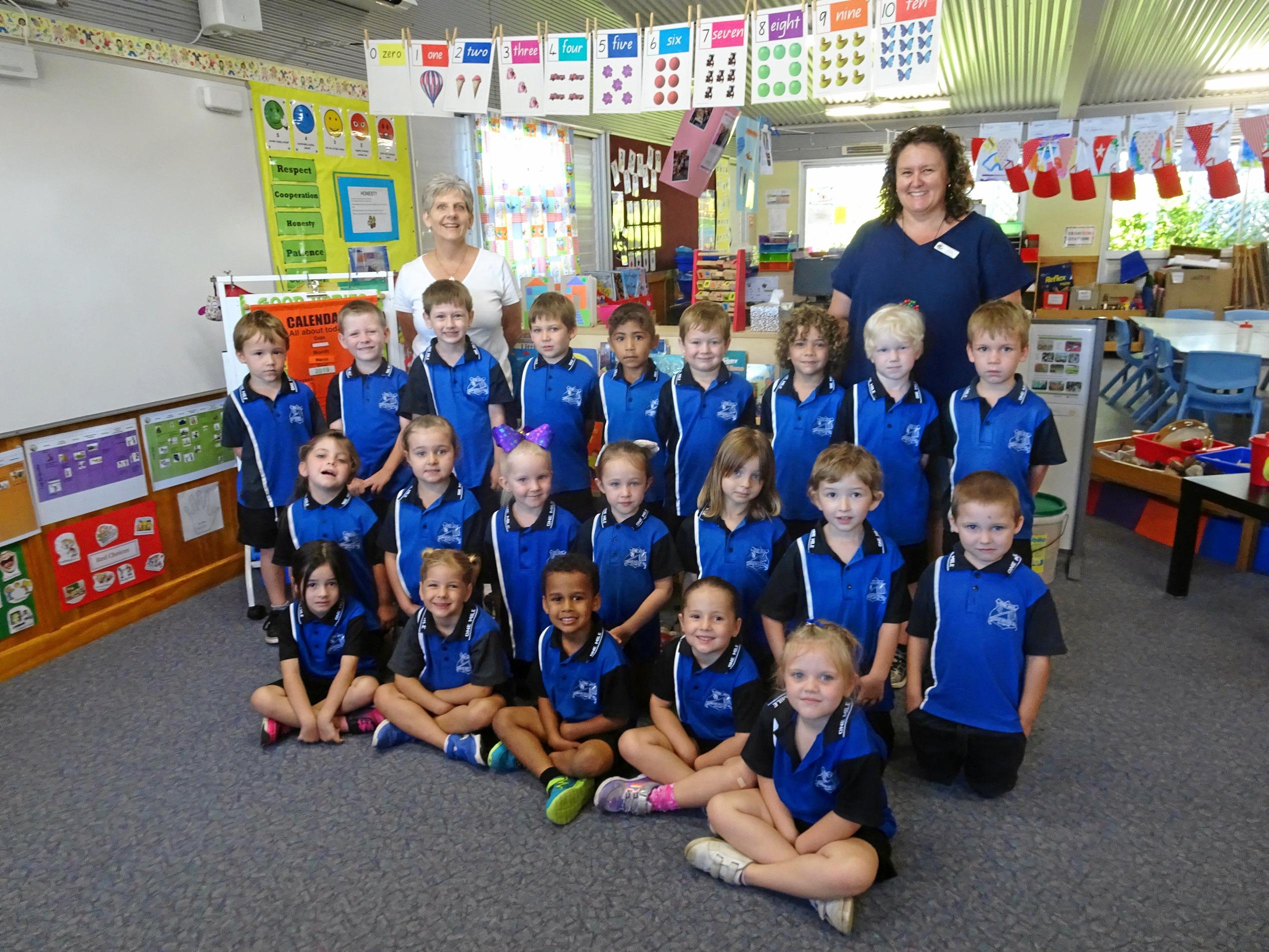 One Mile State School-Back row Teachers:  L-R        Class Teacher:  Mrs Kim Thompson    Teacher Aide:   Mrs Jodie GrovesBack row L-R:    Kaitoa Clark, Wyatt cox,  Xavier McArthur,  Austin Tavasci,  Josiah Jones,             Jensen Airey,  Braxton Himstedt,  Nate Bell,  James Bryant.Middle row L-R:   Violet Pool,  Maddison Widdop,  Ruby Blacker,  Indee Grant,  Lillyana Hall,      Dimitri Franz,  Charlie Tolcher.Front row L-R   Jessica Godwin,  Ruby Beutel,  Leo Lee,  Felicity Waugh,  Kianah Guthrie. Picture: Troy Jegers