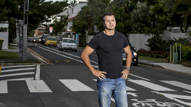 Matt Dennis is fed up with cyclists blocking the driving lane of Hedges Avenue. Picture: Jerad Williams