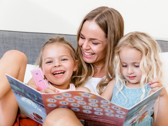 Tess Bell with daughter, Sienna and Scarlett and their christmas calendar.