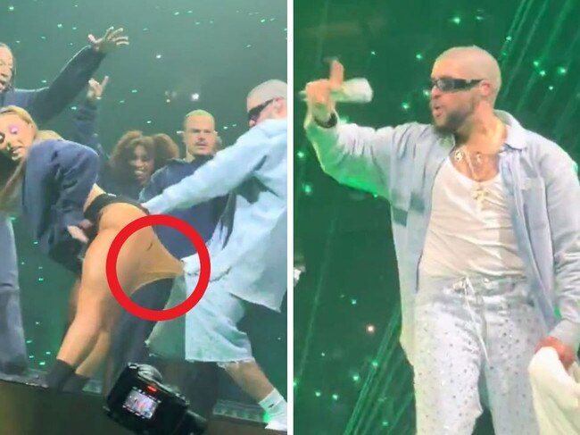 Bad Bunny gets crotch stuck in dancer's tights.