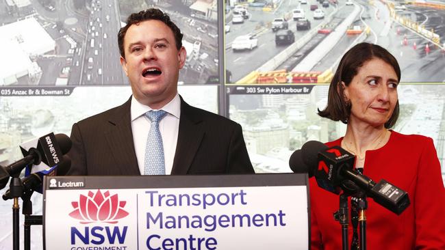 Stuart Ayres and Gladys Berejiklian at the announcement. Picture: Daniel Munoz