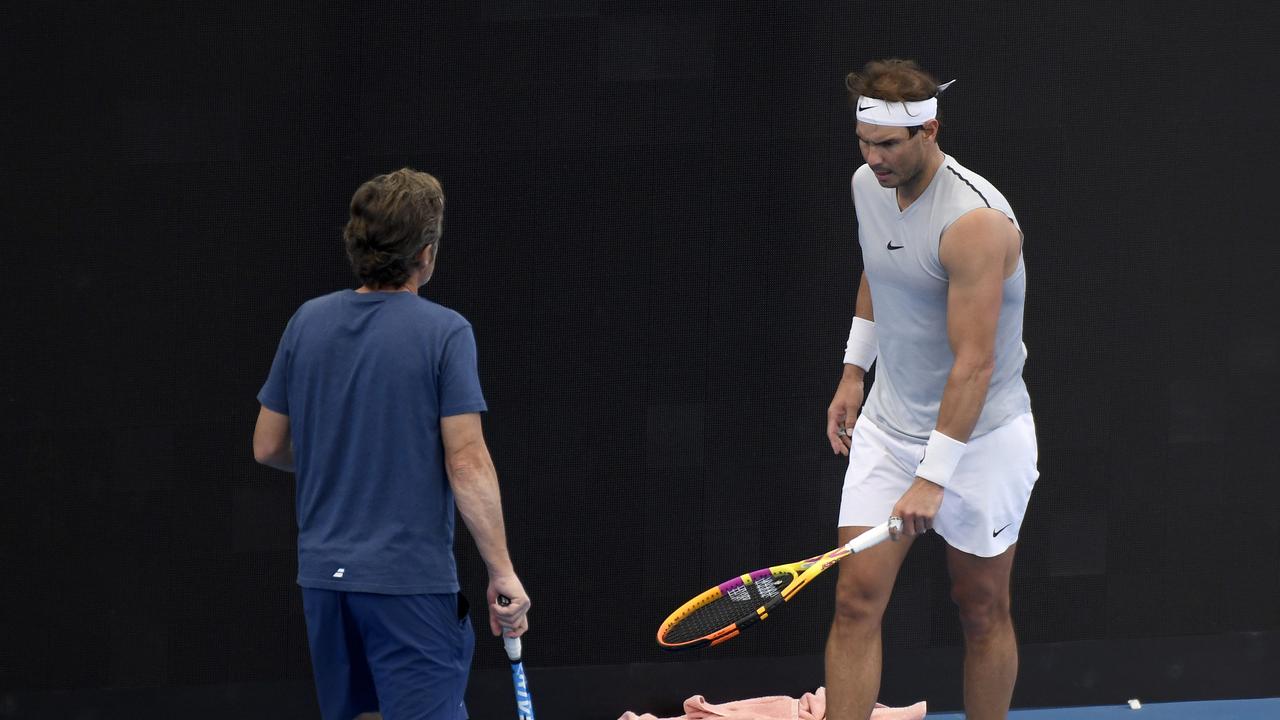 Rafa Nadal on court training in Adelaide