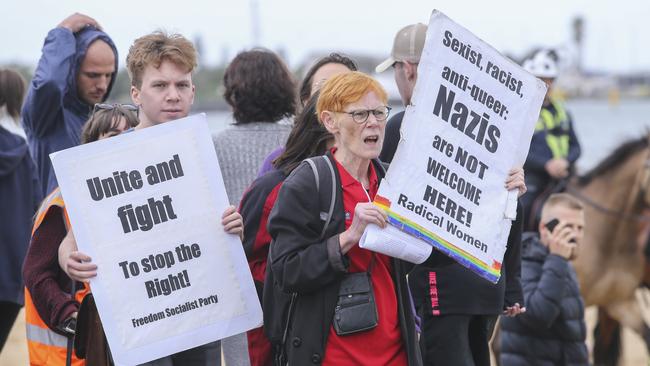 Supporters of the Campaign Against Racism and Fascism counter-protested the rally. Picture: Wayne Taylor 