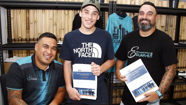 Joseph Te Puni-Fromont, left, with student Kaiden and trainer Steve Henry. Picture: Tertius Pickard