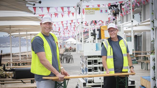 Taste of Summer chair Jarrod Nation and CEO Stephen McMullen pack up after the event. Picture: Chris Kidd