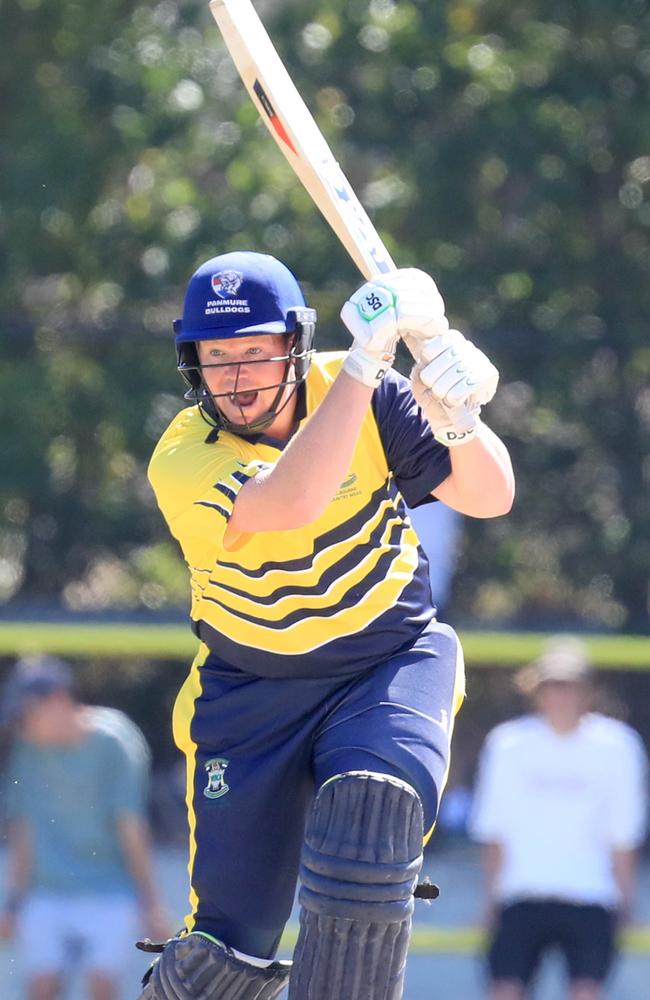 Warrnambool and District Cricket Association batsman Chris Bant splashes out with a cover drive at Melbourne Country Week. Picture: Mark Wilson