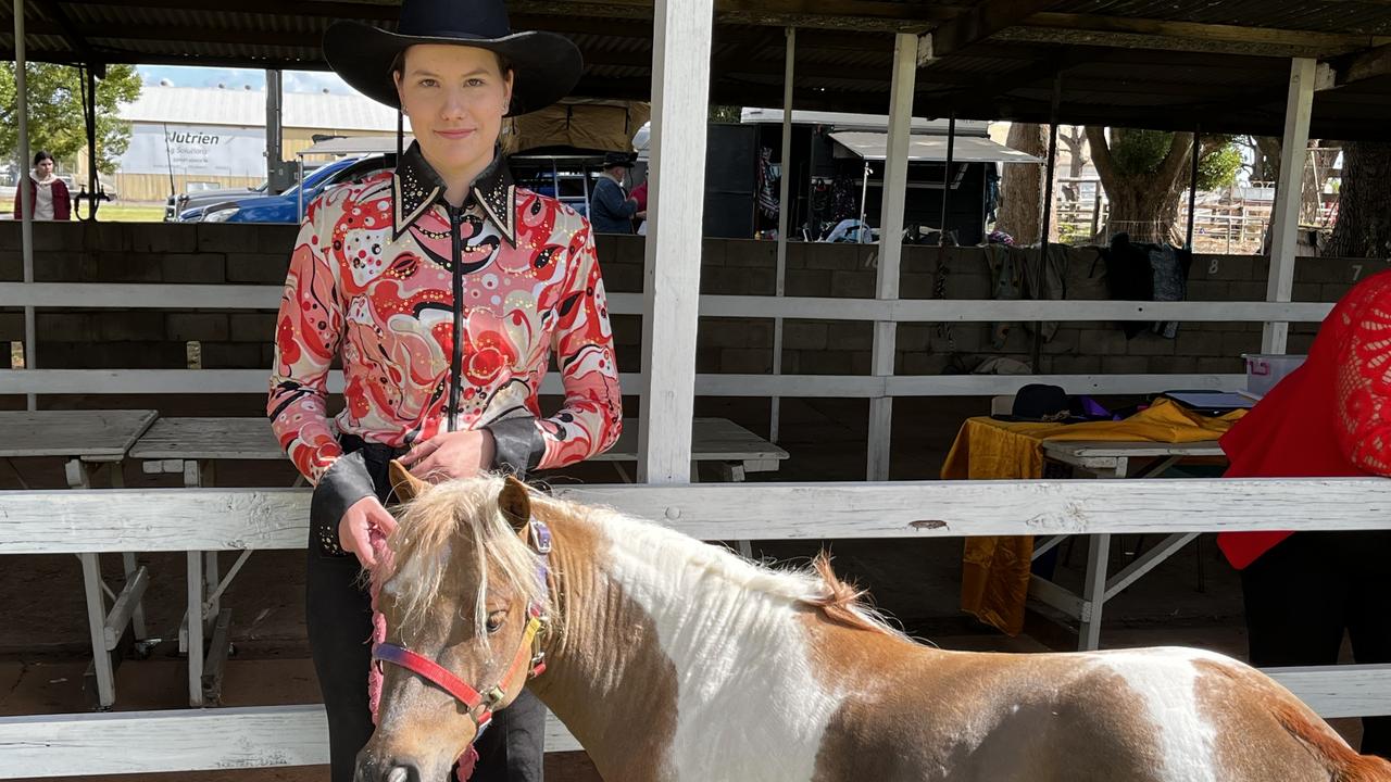 Mikaylee Blatchly with Arrow, a small pony at the Kingaroy Show on Saturday, May 3 2025.