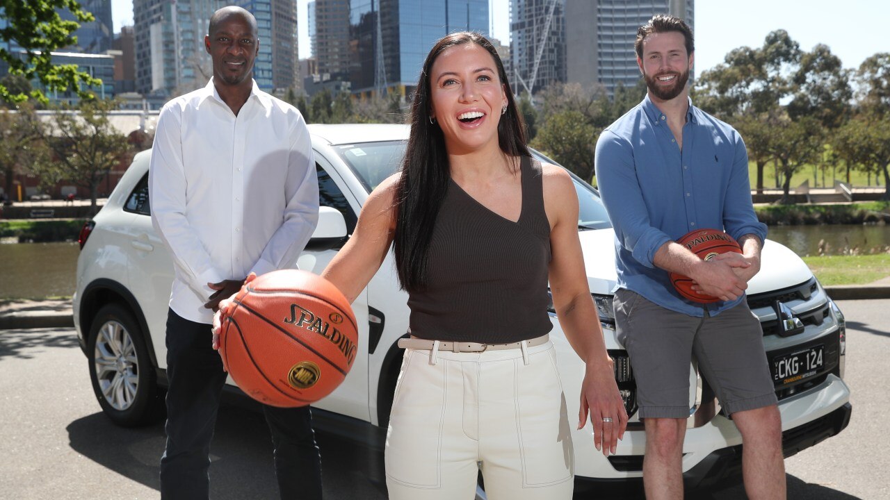 NBL SuperCoach teams can win a Mitsubishi this season. Pictured are NBL commentators Lanard Copeland, Kelsey Browne and Felix Von Hofe. Picture: David Crosling