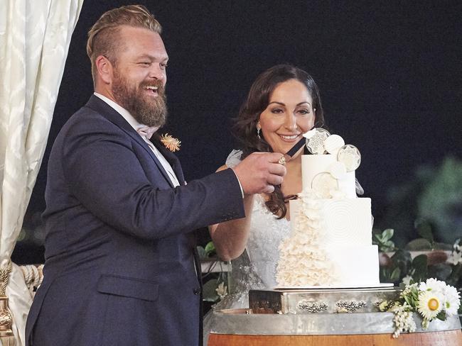 Married At First Sight Geelong groom Luke Eglin with his bride Poppy Jennings. Picture: Nine