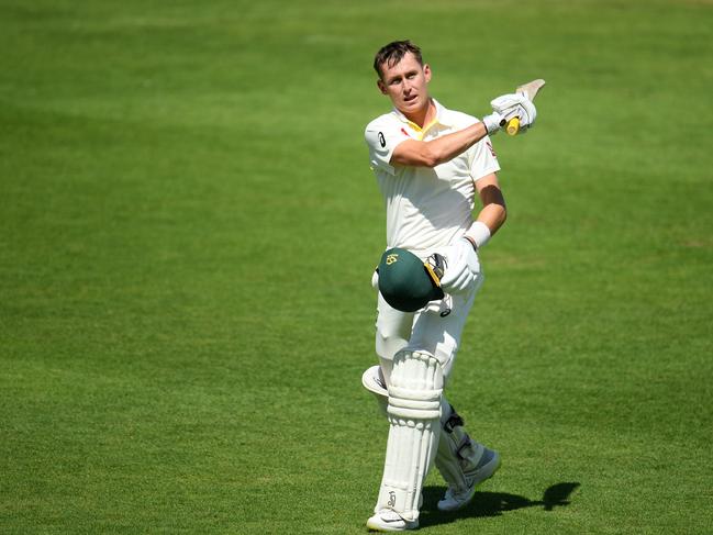 Marnus Labuschagne shows his frustration as he makes his way off after being dismissed. Picture: Harry Trump/Getty Images