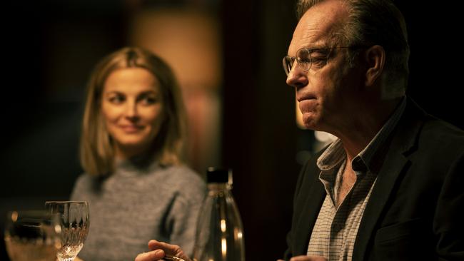 Clara (Bojana Novakovic) and Glen (Hugo Weaving) in a scene from Love Me. Picture: Sarah Enticknap/BINGE