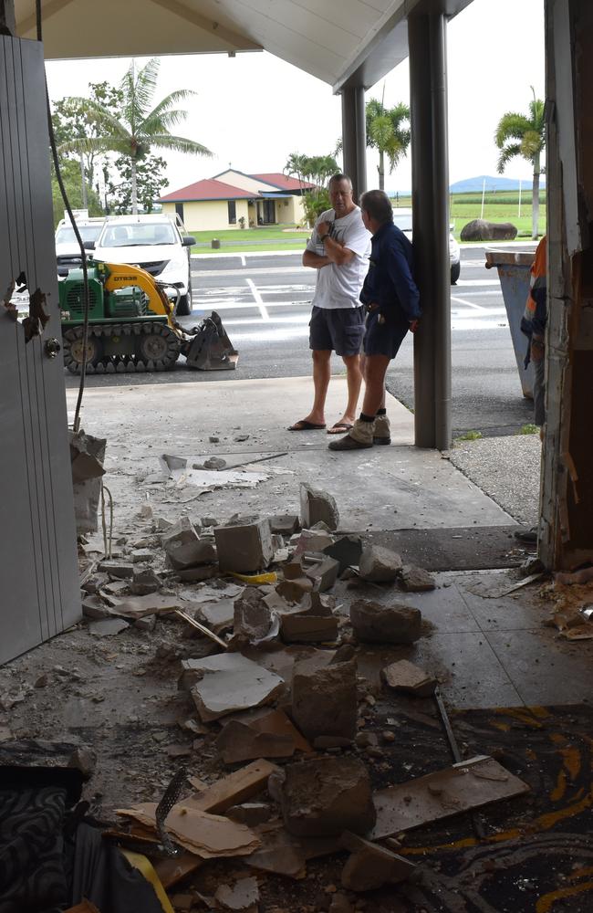 Crews cleared the significant damage left at Walkerston's Western Suburbs Leagues Club after a ram raid tore through the entrance of the club at 3am on Wednesday January 6. Picture: Zizi Averill