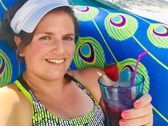 Sarah Madden says she suffered second-degree burns after slathering herself in Banana Boat sport 50+ sunscreen while out on the Sunshine Coast in December. Picture: Caters News.