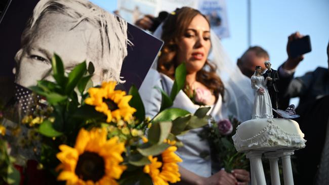 Stella Moris speaks to supporters outside Belmarsh prison after marrying the WikiLeaks founder Julian Assange in London.