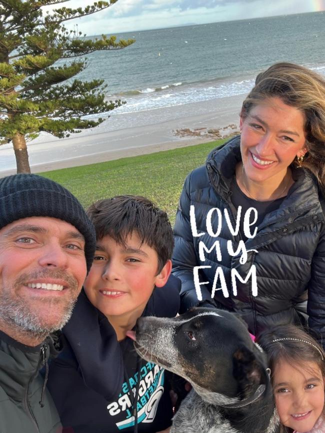 Mark Philippoussis with his rescue dog and family.