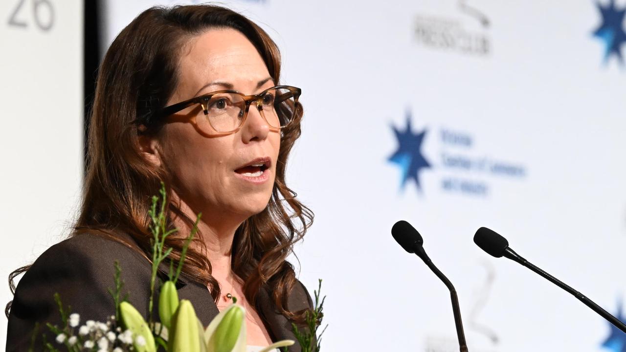 Treasurer Jaclyn Symes speaks at the Melbourne Press Club Budget Lunch. Picture: Supplied