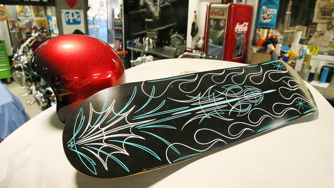 Skateboards cost about $200 Kyle’s custom artwork. Picture: Troy Snook