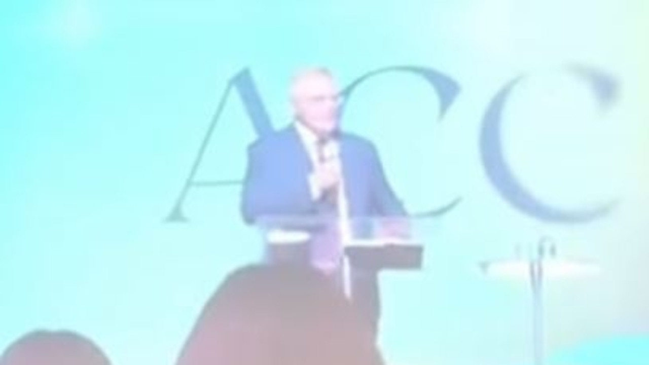 Scott Morrison at the Australian Christian Churches Conference on the Gold Coast, where he spoke of doing ‘God’s work’ as PM.