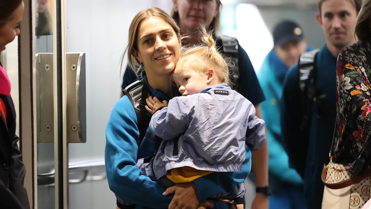 The Matildas’ Katrina Gorry at Brisbane Airport on Tuesday. Picture: Nigel Hallett