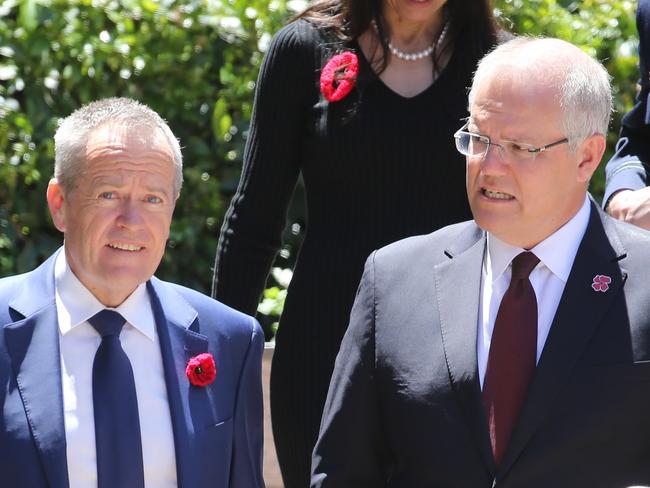 Prime Minister Scott Morrison with Opposition Leader Bill Shorten. Picture Gary Ramage