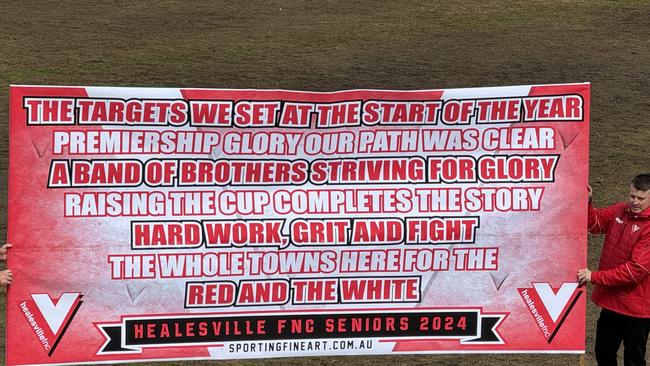 Healesville's banner before the game.