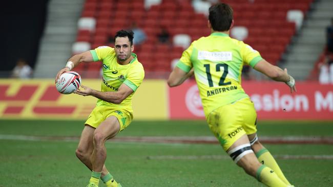 Brandon Quinn in action for Australia at a sevens rugby event in Singapore.