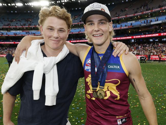 Could history repeat with North Melbourne bidding on Levi Ashcroft (left) at pick 2 in the upcoming draft, as it did with his brother Will (right) in 2022? Pic:Michael Klein