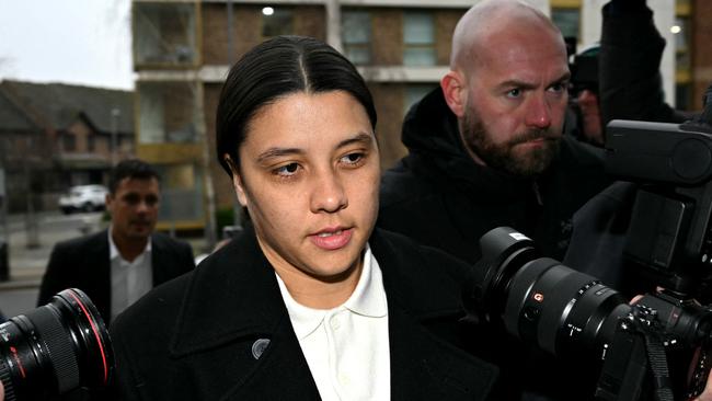 Chelsea's Australian striker Sam Kerr arrives at Kingston Crown Court in south London on February 11, 2025. (Photo by JUSTIN TALLIS / AFP)