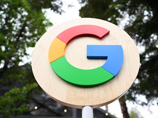 The Google logo is seen during the Google I/O annual developers conference at Shoreline Amphitheatre in Mountain View, California on May 10, 2023. (Photo by Josh Edelson / AFP)