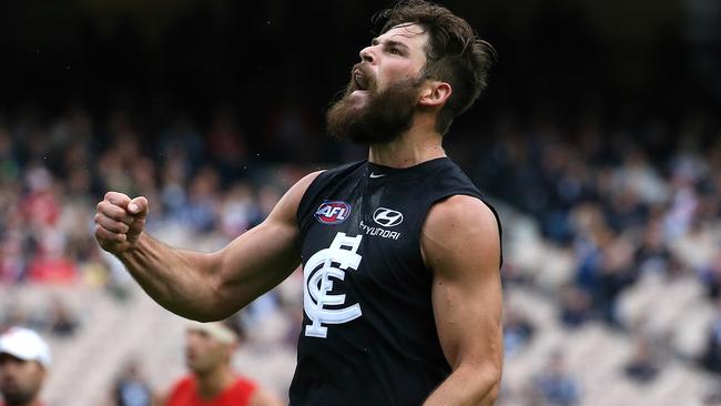 Levi Casboult celebrates a goal in the win over Sydney last Saturday. Picture: Wayne Ludbey