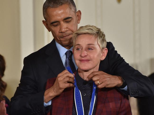 Ellen DeGeneres received the Presidential Medal of Freedom from Barack Obama in 2016. Picture: AFP