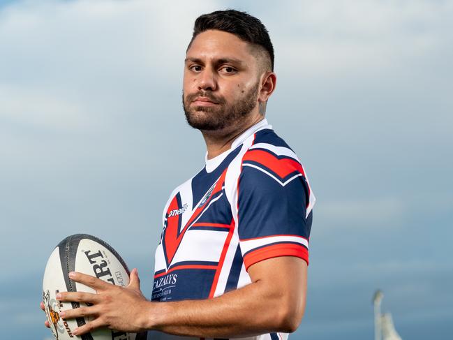 The Darwin Rugby Union season is set to launch on October 24. The captains of the 6 premier league teams gather before the first kick-off.  Kendall Quakawoot (Palmerston Crocs).Picture: Che Chorley