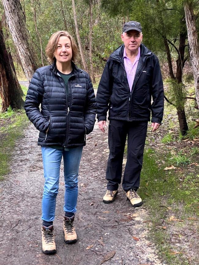 Stephen Wade and wife Professor Tracey Wade bushwalking in the Adelaide Hills. Picture supplied by Mr Wade