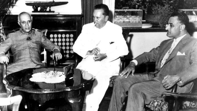 Marshal Tito, centre, with Jawaharlal Nehru and Gamal Abdel Nasser at his Brijuni home, Croatia. Picture: Getty Images