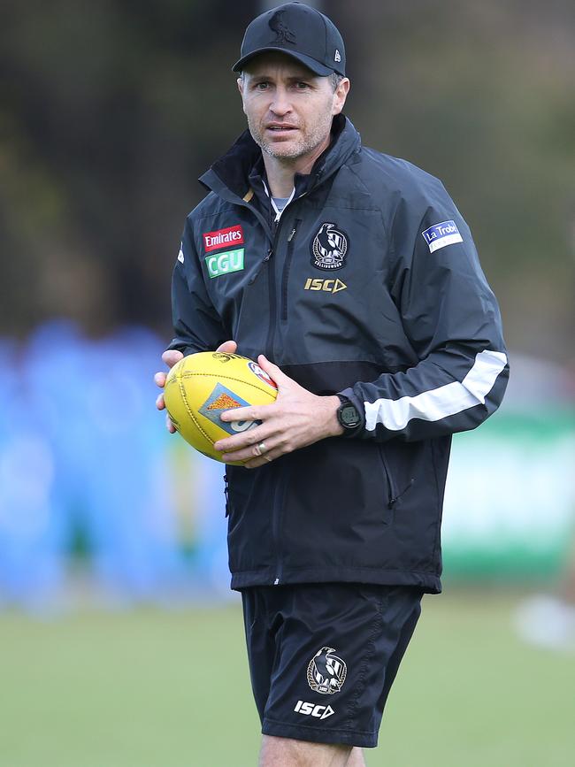 Nathan Buckley has endorsed Collingwood assistant Justin Longmuir as a future senior coach. Picture: Michael Klein