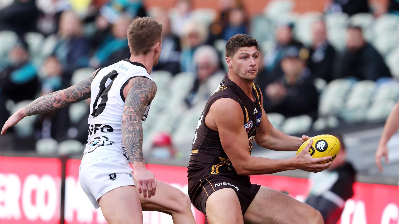 Patton and Port Adelaide's Hamish Hartlett Picture: Sarah Reed