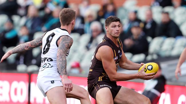 Patton and Port Adelaide's Hamish Hartlett Picture: Sarah Reed