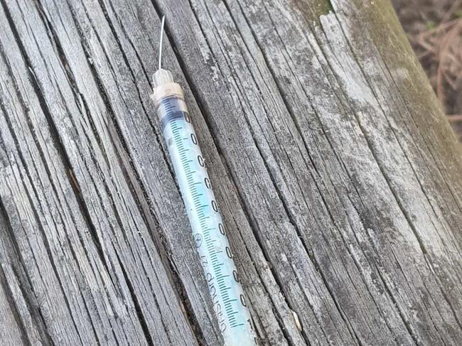 One of the two syringes found at the Spit this morning. It appears to be bent spreading fears someone may have unknowingly stepped on it.