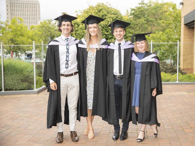 Schyler Walker, Ellie Wivell, Declan Hilder and Elif Stoneman. UTAS graduations. School of College of Health and Medicine Graduate Research. Picture: RICHARD JUPE