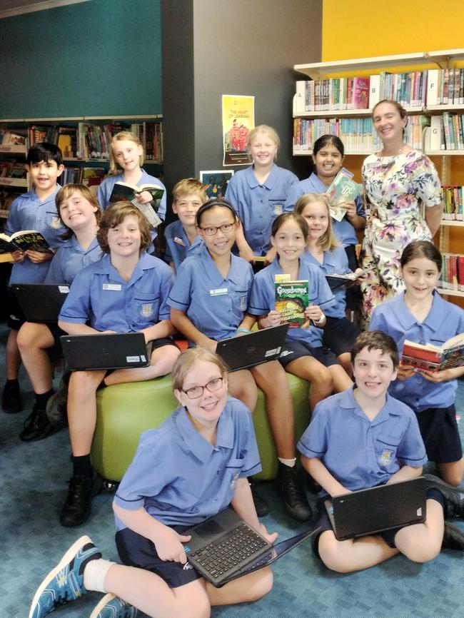 St Rita’s Catholic Primary School year 5 students with principal Peta Bryan. Picture: supplied