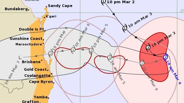 The latest cyclone forecast track map, released on Tuesday on 10.45am. Picture: Bureau of Meteorology