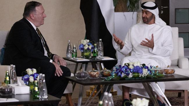 US Secretary of State Mike Pompeo with Mohamed bin Zayed al-Nahyan, Crown Prince of Abu Dhabi. Picture: AFP