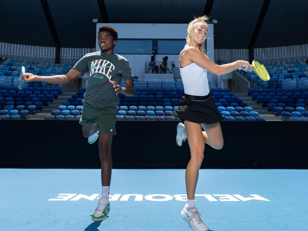 Zahra Arthur of Beaumaris Tennis Club, pictured alongside fellow grassroots tennis player Nenyasha Manzvera of the Royal South Yarra Tennis Club, will take on pros at Melbourne Park on January 9. Picture: Tennis Australia/Fiona Hamilton