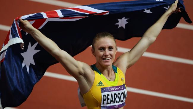 Sally Pearson after winning gold at the London Olympics. Picture: Brett Costello