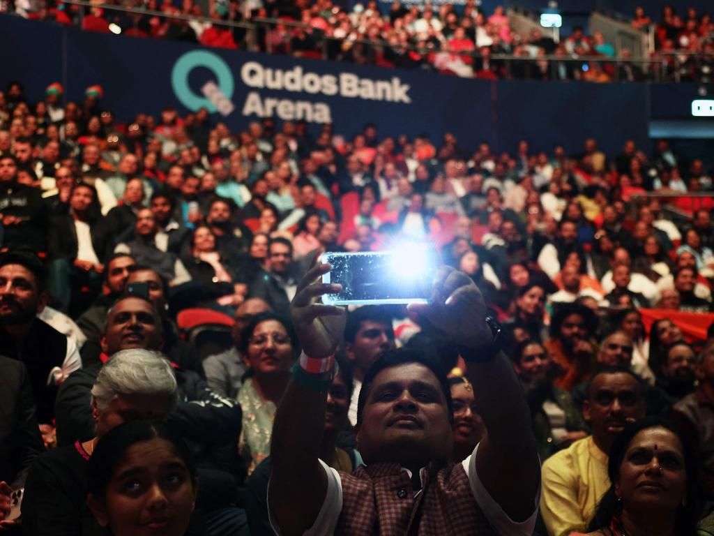 Members of the Australian Indian community turned out in droves to catch a glimpse of the popular Indian leader at Qudos Arena in Sydney on May 23, 2023. Australia vowed to take ties with India to the "next level" on May 23. Picture: David Gray/AFP