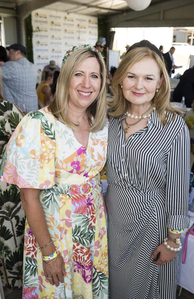 Melaine McLennan (left) and Tanya Gordon at Warwick Cup race day at Allman Park Racecourse, Saturday, October 14, 2023. Picture: Kevin Farmer