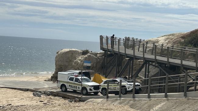 Emergency services at the scene after a diver drowned at Port Noarlunga Jetty . Picture: Natalie Vikhrov