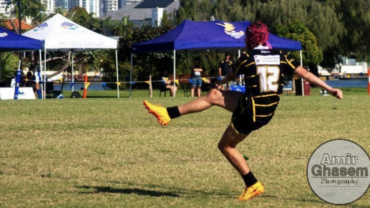 Caloundra player Jordan Tucker in action at the 2022 King of the Country rugby union tournament. Picture: Amir Ghasem